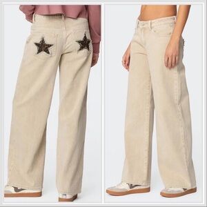 NWT Edikted Leopard Star Low Rise Washed Jeans Sz S